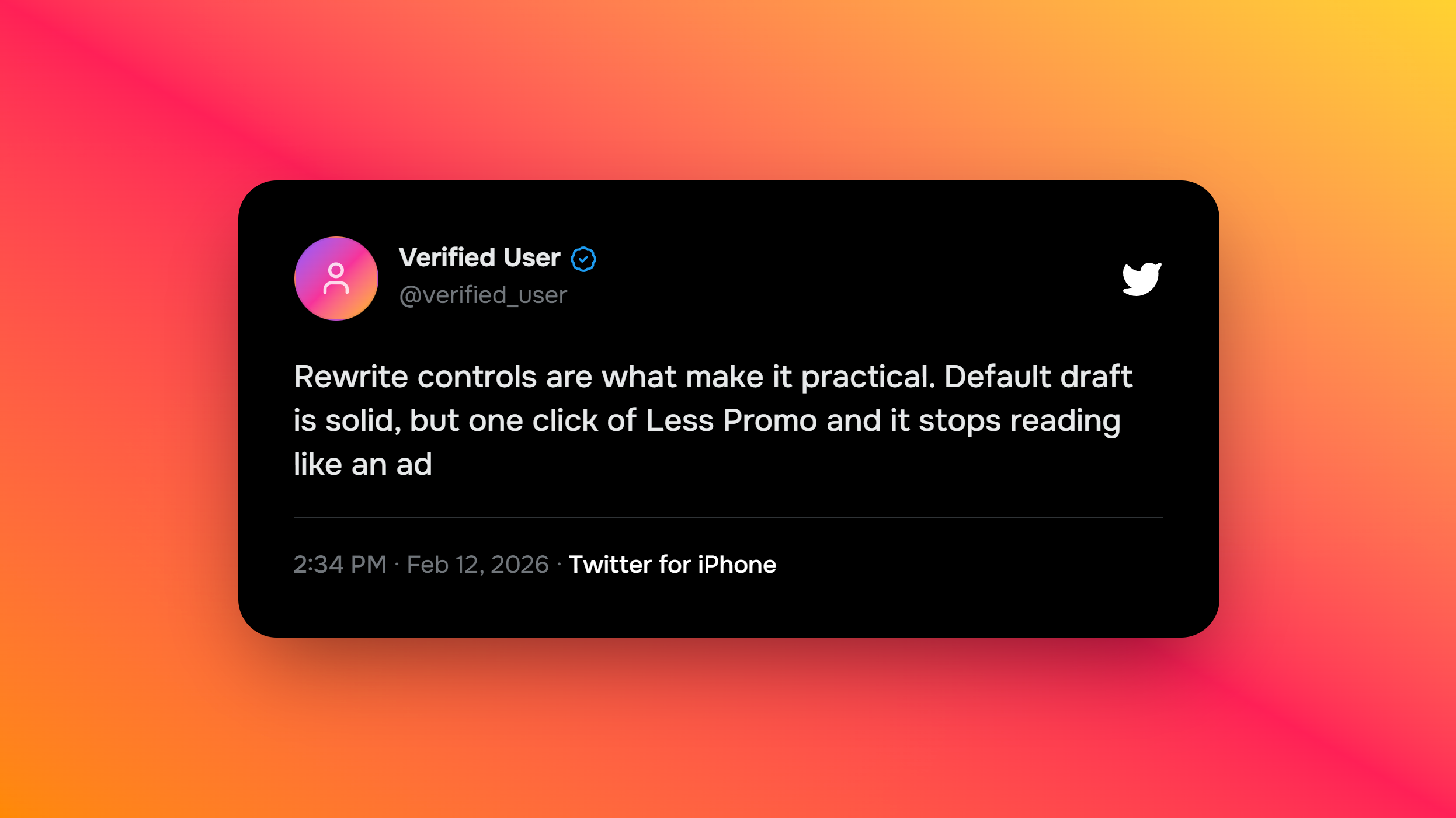 User testimonial: "Persona mode is underrated. Sometimes you just want to contribute without pitching." — @0xrex