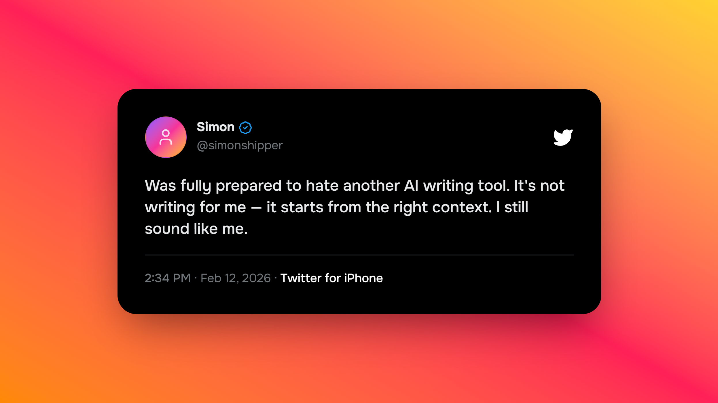 User testimonial: "Rewrite controls are what make it practical. One click of Less Promo and it stops reading like an ad." — @laurenlaunch